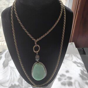 Joan Rivers faux jade long necklace with rhinestoneses